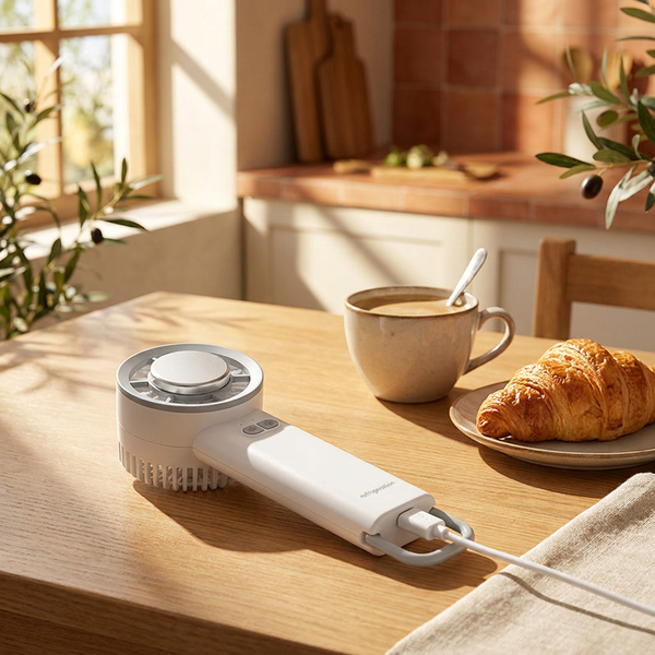 TURBRISA cargándose por USB en la mesa del desayuno